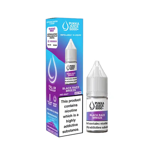 Pukka Juice 5000 + Nic Salt E-Liquids Box of 10 Black Razz Breeze / 10mg Vape Liquids United Kingdom