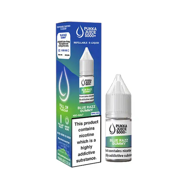 Pukka Juice 5000 + Nic Salt E-Liquids Box of 10 Blue Razz Gummy / 10mg Vape Liquids United Kingdom