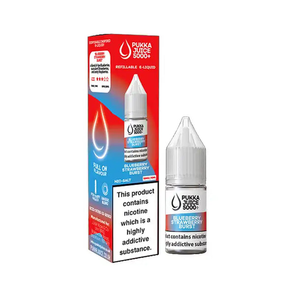 Pukka Juice 5000 + Nic Salt E-Liquids Box of 10 Blueberry Strawberry Burst / 10mg Vape Liquids United Kingdom