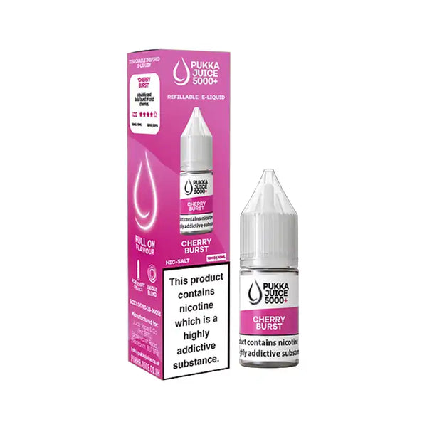 Pukka Juice 5000 + Nic Salt E-Liquids Box of 10 Cherry Burst / 10mg Vape Liquids United Kingdom