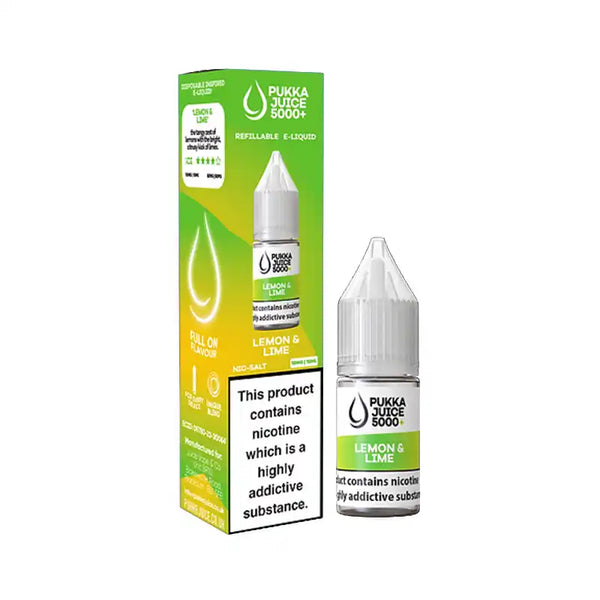 Pukka Juice 5000 + Nic Salt E-Liquids Box of 10 Lemon Lime / 10mg Vape Liquids United Kingdom