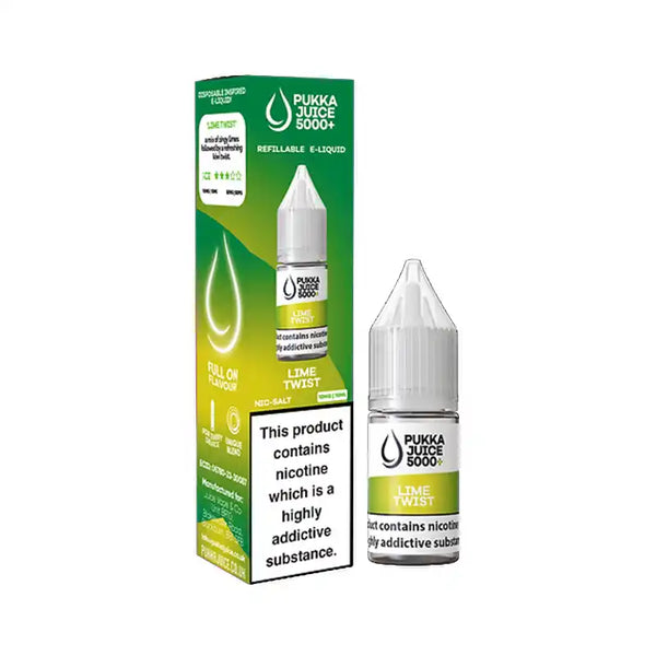 Pukka Juice 5000 + Nic Salt E-Liquids Box of 10 Lime Twist / 10mg Vape Liquids United Kingdom